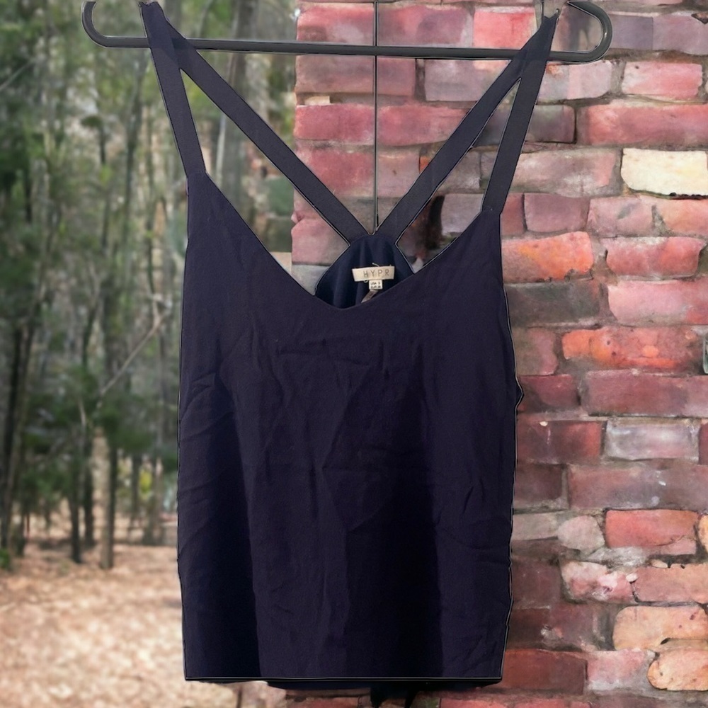 HYPR Navy Blue Silky Hip Length Under-Blazer Camisole. Sexy Layering Piece EUC!